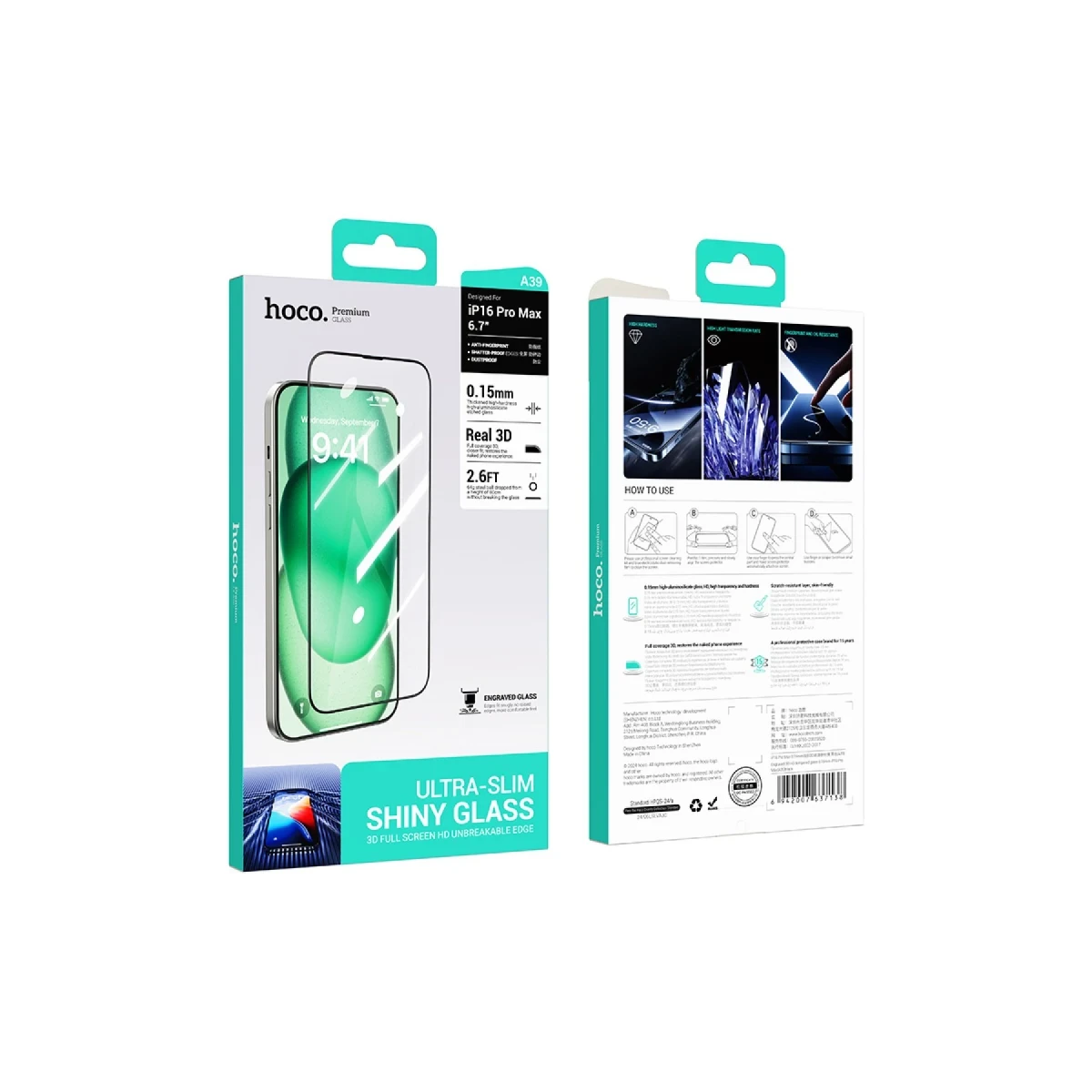 Hoco. Apple iPhone 16 Pro Max 3D Engraved HD Cam Ekran Koruyucu - Siyah