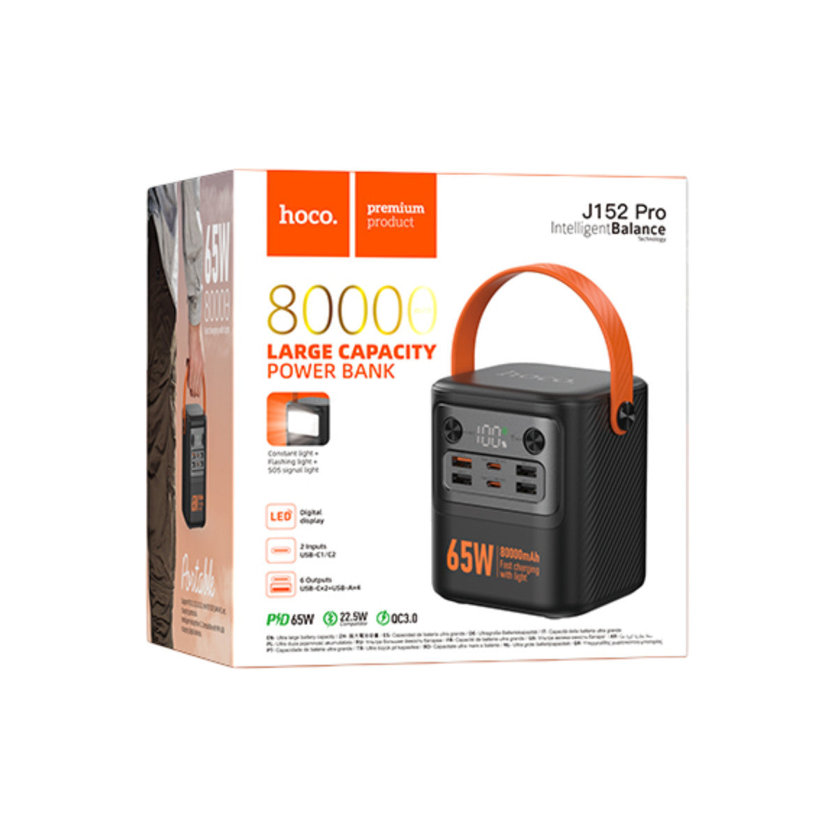 Hoco. J152 Pro Tough 80.000 mAh Dijital Göstergeli PD 65W Led Işıklı Powerbank