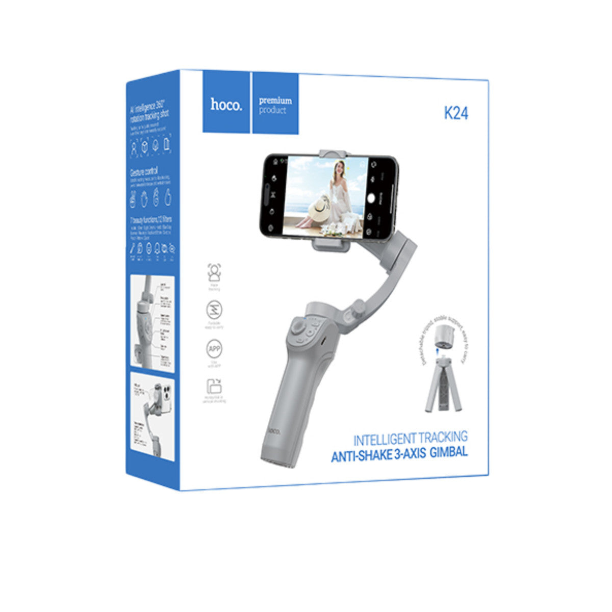 Hoco. K24 360 Derece Otomatik Yüz Takipli Tripodlu Akıllı Selfie Gimbal