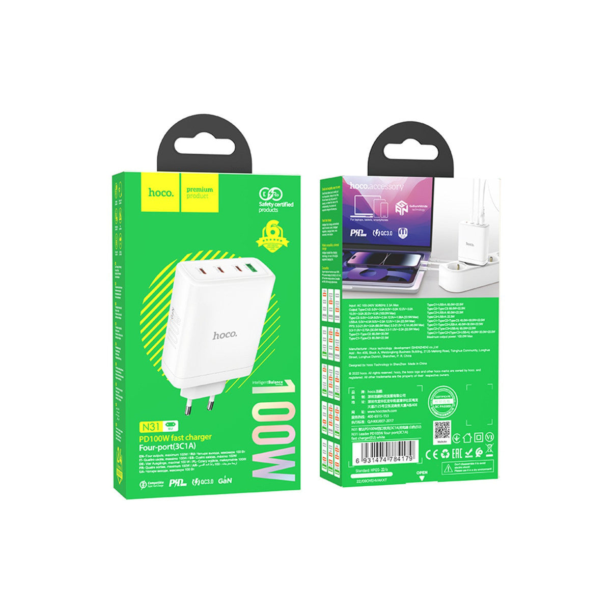 Hoco. N31 Leader PD 100W 3 Adet Type-C 1 Adet USB Şarj Aleti