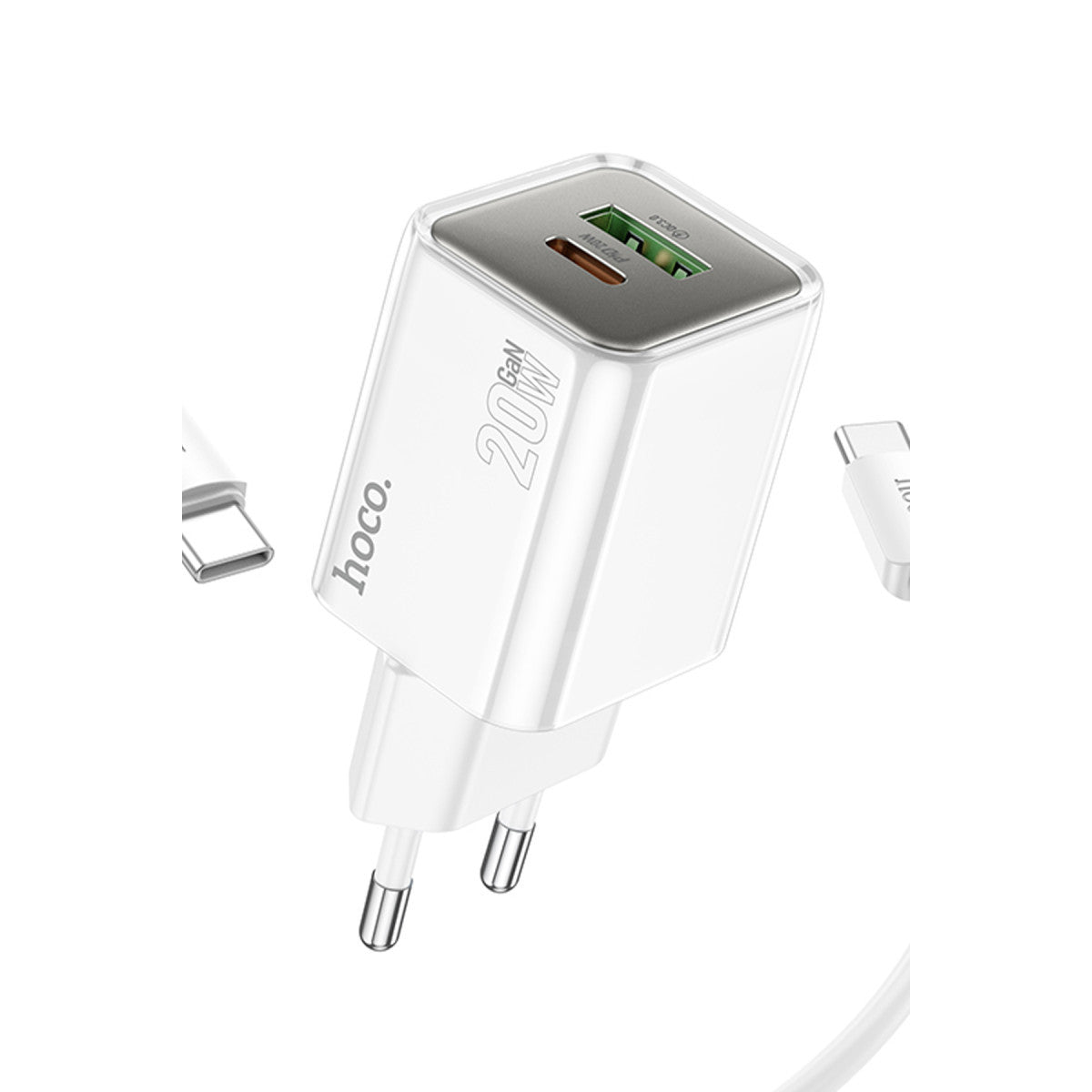Hoco. N46 Glorious 1 Adet Type-C ve 1 Adet USB Çıkışlı Ekstra Type-C to Type-C Kablolu 20W PD Hızlı Şarj Aleti