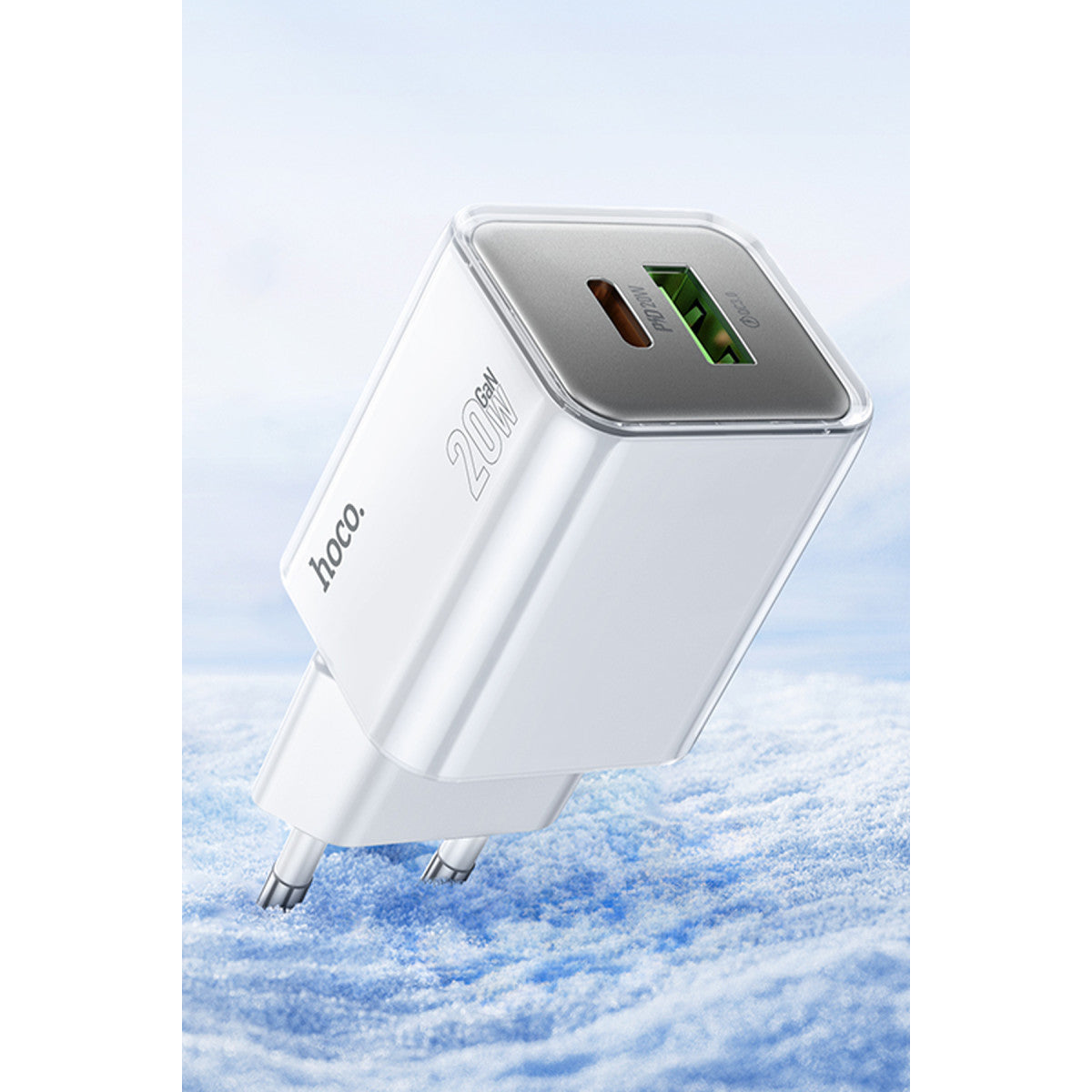 Hoco. N46 Glorious 1 Adet Type-C ve 1 Adet USB Çıkışlı Ekstra Type-C to Type-C Kablolu 20W PD Hızlı Şarj Aleti