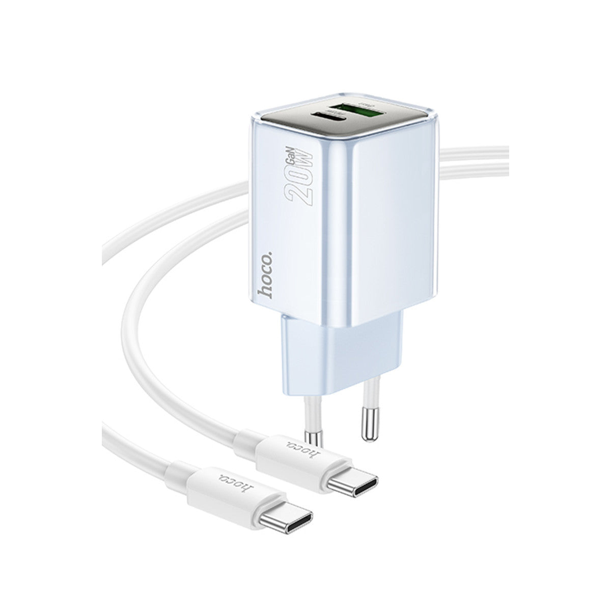 Hoco. N46 Glorious 1 Adet Type-C ve 1 Adet USB Çıkışlı Ekstra Type-C to Type-C Kablolu 20W PD Hızlı Şarj Aleti