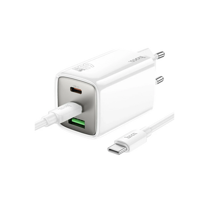 Hoco. N49 Glorious 2 Adet Type-C ve 1 Adet USB Çıkışlı Ekstra Type-C to Type-C Kablolu 65W PD Hızlı Şarj Aleti - Beyaz