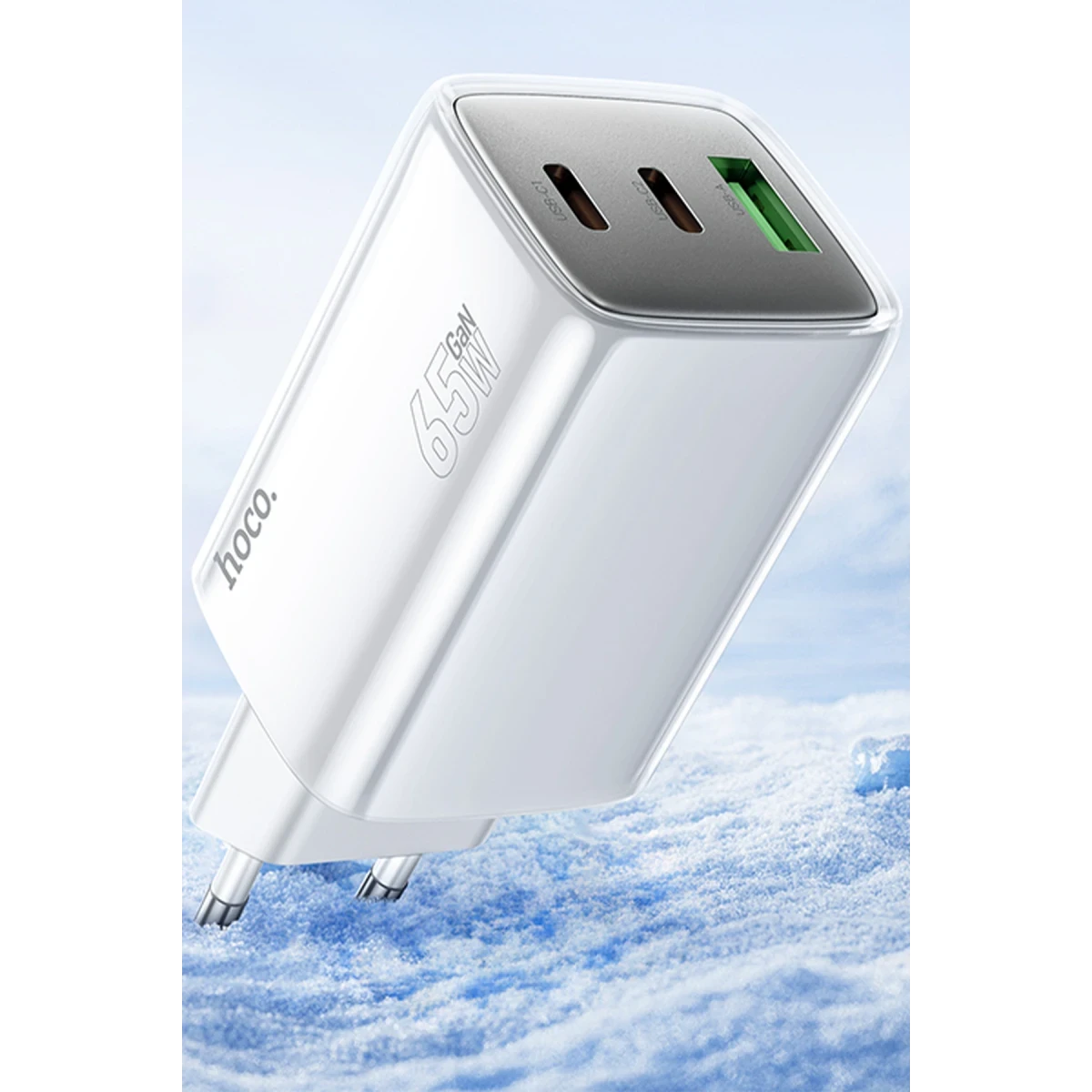 Hoco. N49 Glorious 2 Adet Type-C ve 1 Adet USB Çıkışlı Ekstra Type-C to Type-C Kablolu 65W PD Hızlı Şarj Aleti - Beyaz