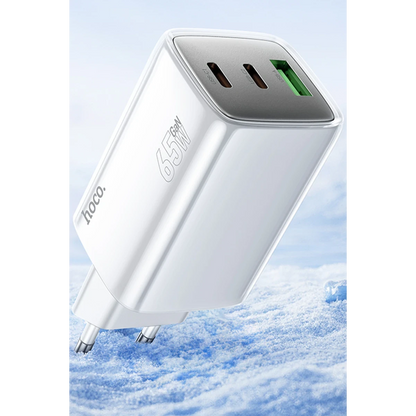 Hoco. N49 Glorious 2 Adet Type-C ve 1 Adet USB Çıkışlı Ekstra Type-C to Type-C Kablolu 65W PD Hızlı Şarj Aleti - Beyaz