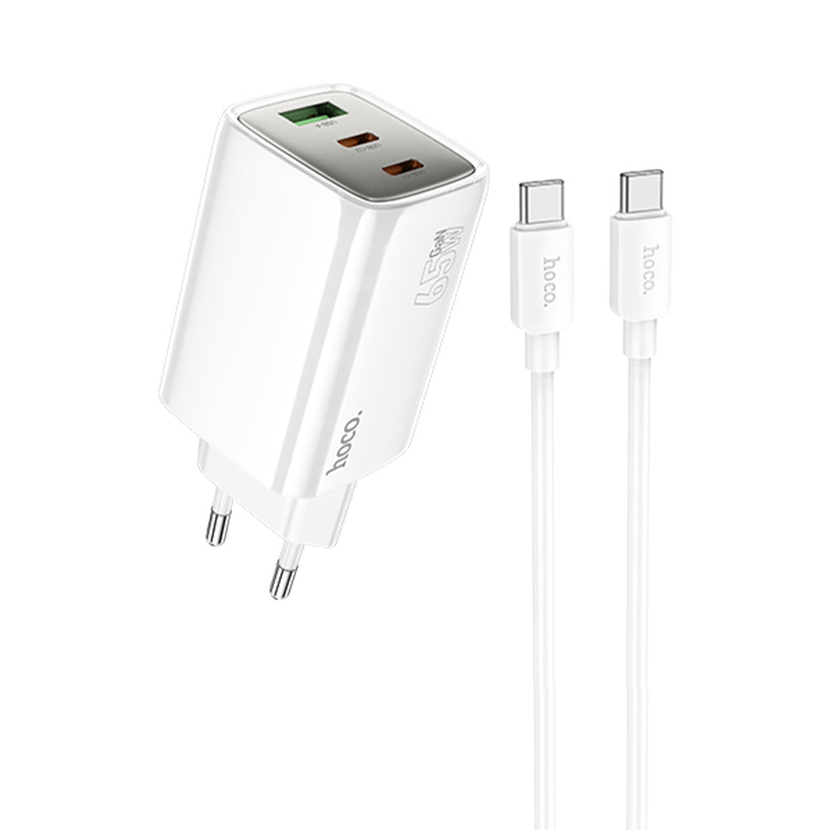 Hoco. N49 Glorious 2 Adet Type-C ve 1 Adet USB Çıkışlı Ekstra Type-C to Type-C Kablolu 65W PD Hızlı Şarj Aleti