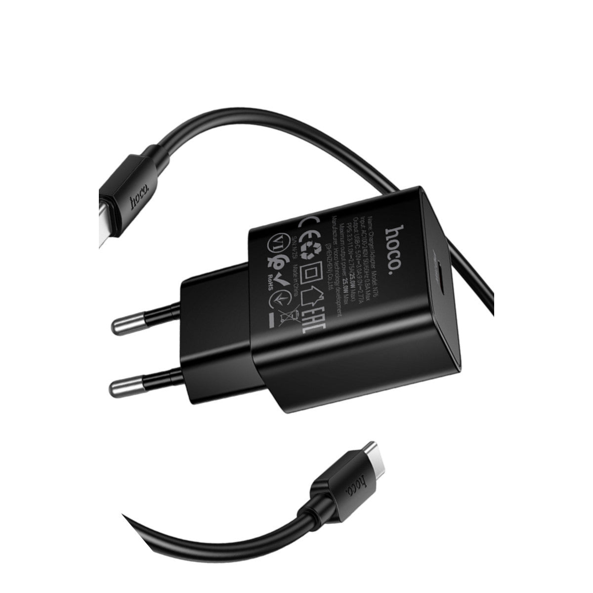 Hoco. N76 Star 25W Type-C Çıkışlı Ekstra Type-C to Type-C Kablolu PD Hızlı Şarj Aleti – Siyah