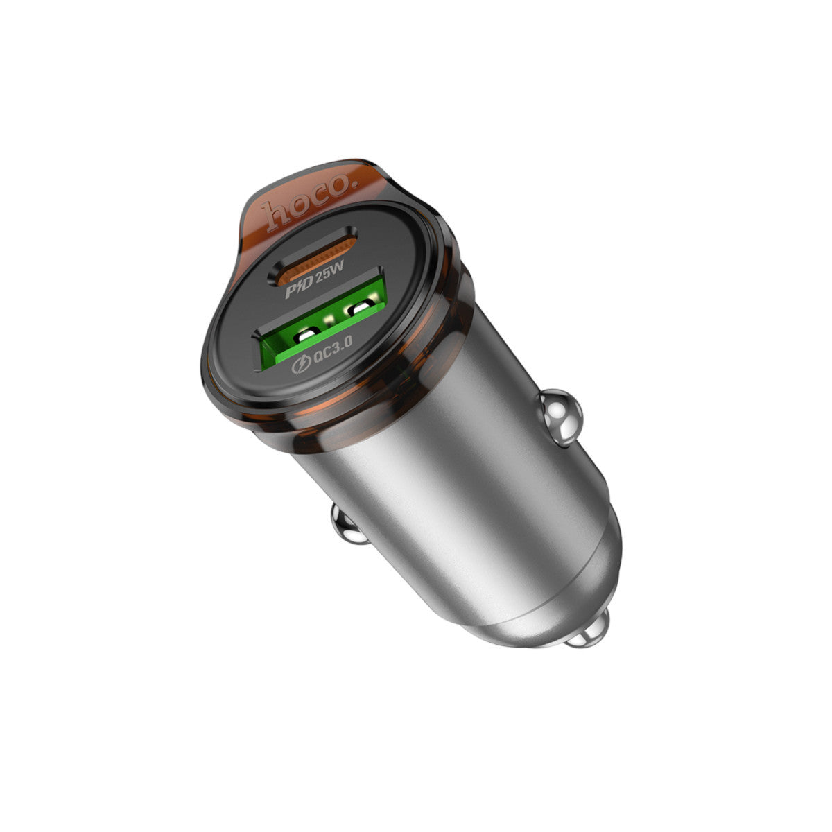 Hoco. NZ16A Rigorous 43W Type-C ve USB-A Çıkışlı Çift Port Araç İçi PD Hızlı Şarj Cihazı – Gri