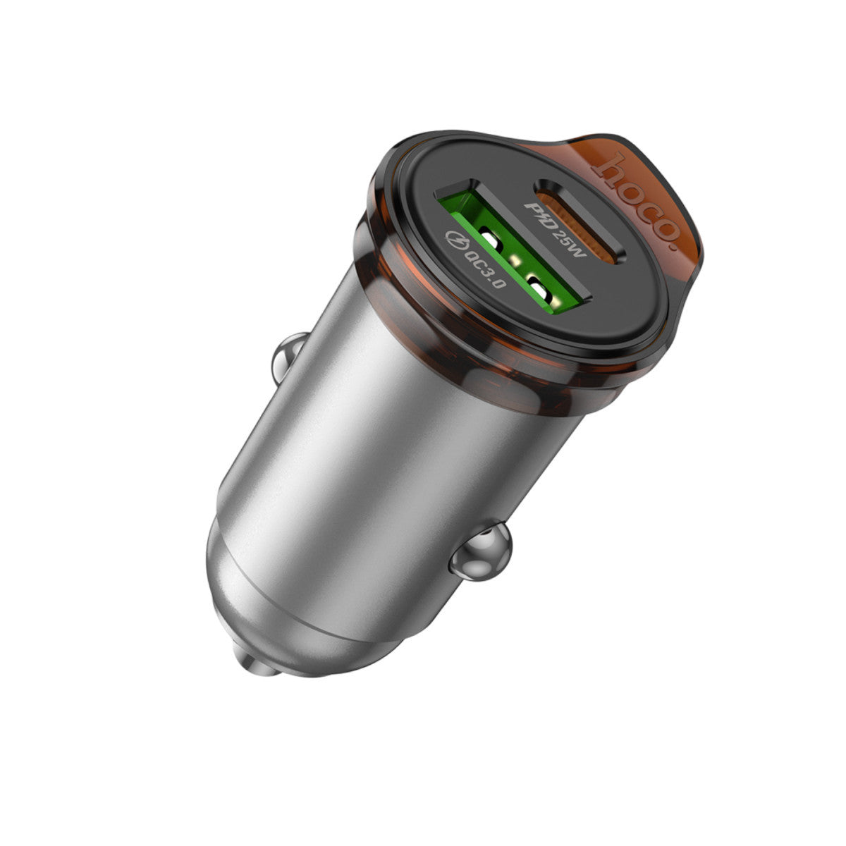 Hoco. NZ16A Rigorous 43W Type-C ve USB-A Çıkışlı Çift Port Araç İçi PD Hızlı Şarj Cihazı – Gri