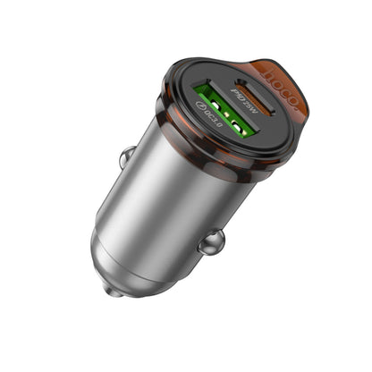Hoco. NZ16A Rigorous 43W Type-C ve USB-A Çıkışlı Çift Port Araç İçi PD Hızlı Şarj Cihazı – Gri