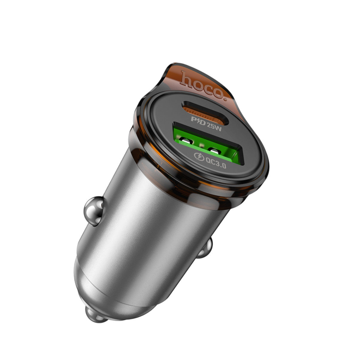 Hoco. NZ16A Rigorous 43W Type-C ve USB-A Çıkışlı Çift Port Araç İçi PD Hızlı Şarj Cihazı – Gri