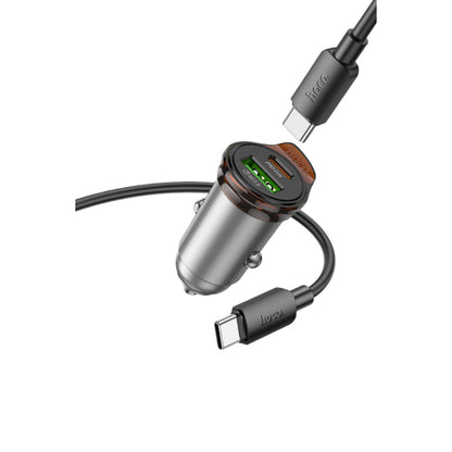 Hoco. NZ16A Rigorous 43W Type-C ve USB-A Çıkışlı Ekstra Type-C to Type-C Kablolu PD Hızlı Şarj Araç Cihazı