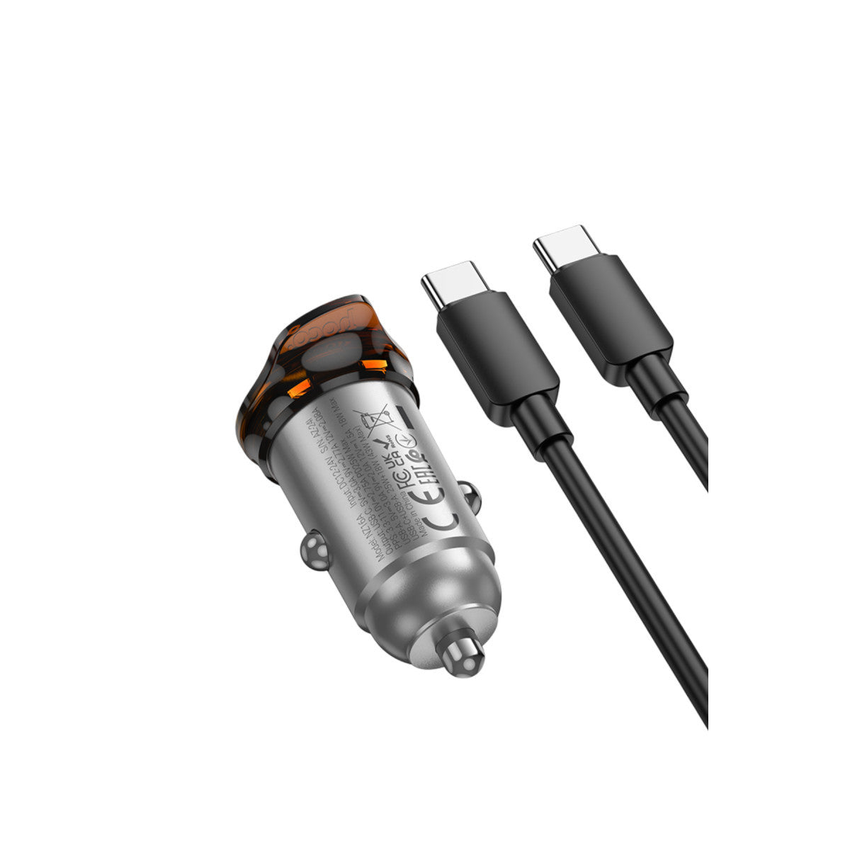 Hoco. NZ16A Rigorous 43W Type-C ve USB-A Çıkışlı Ekstra Type-C to Type-C Kablolu PD Hızlı Şarj Araç Cihazı
