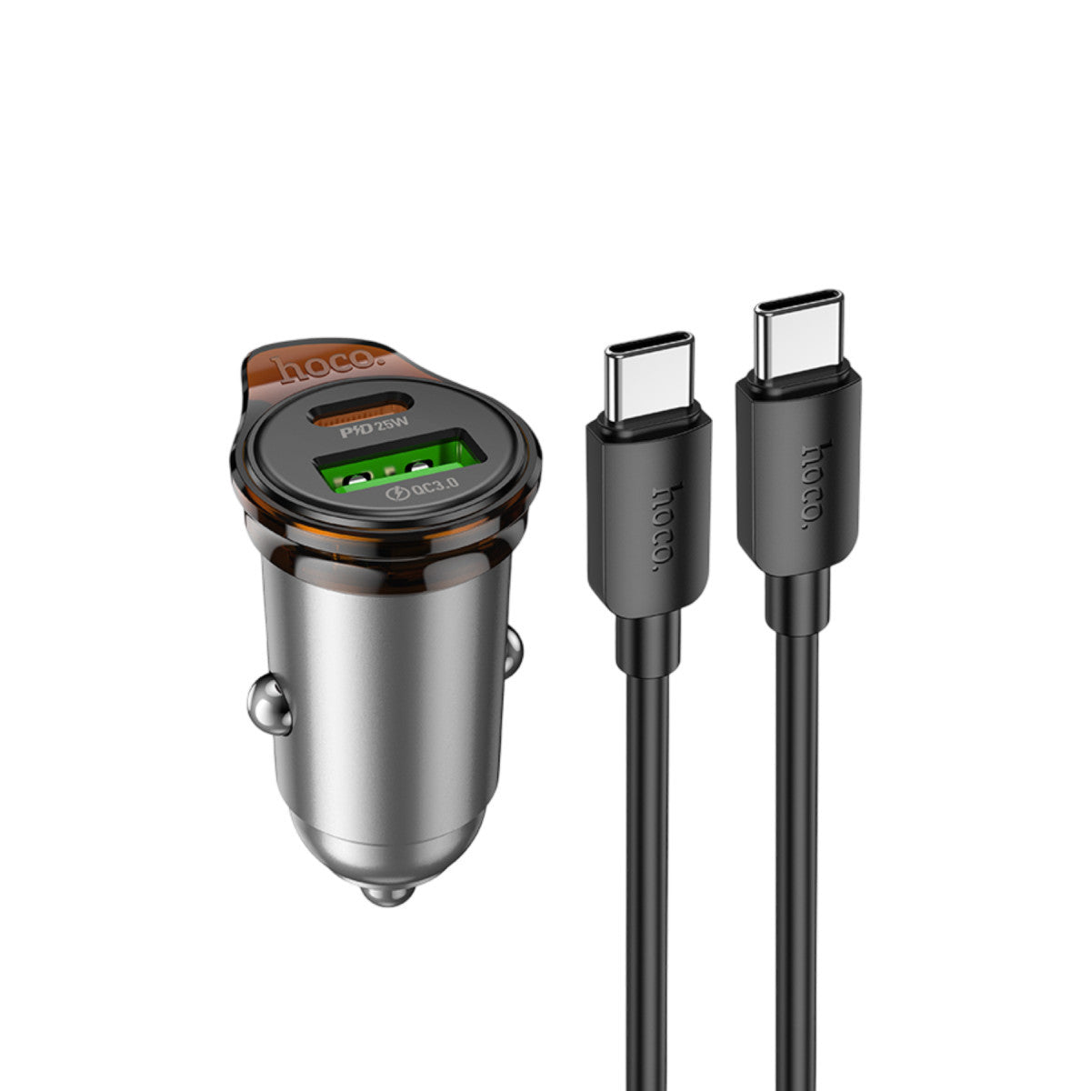 Hoco. NZ16A Rigorous 43W Type-C ve USB-A Çıkışlı Ekstra Type-C to Type-C Kablolu PD Hızlı Şarj Araç Cihazı