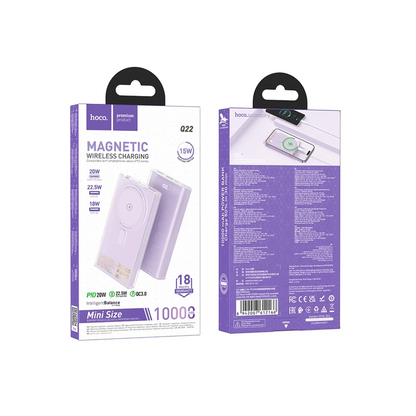 Hoco. Q22 Taurus 22.5W PD 20W Magsafe Dijital Ekranlı Powerbank - Mor