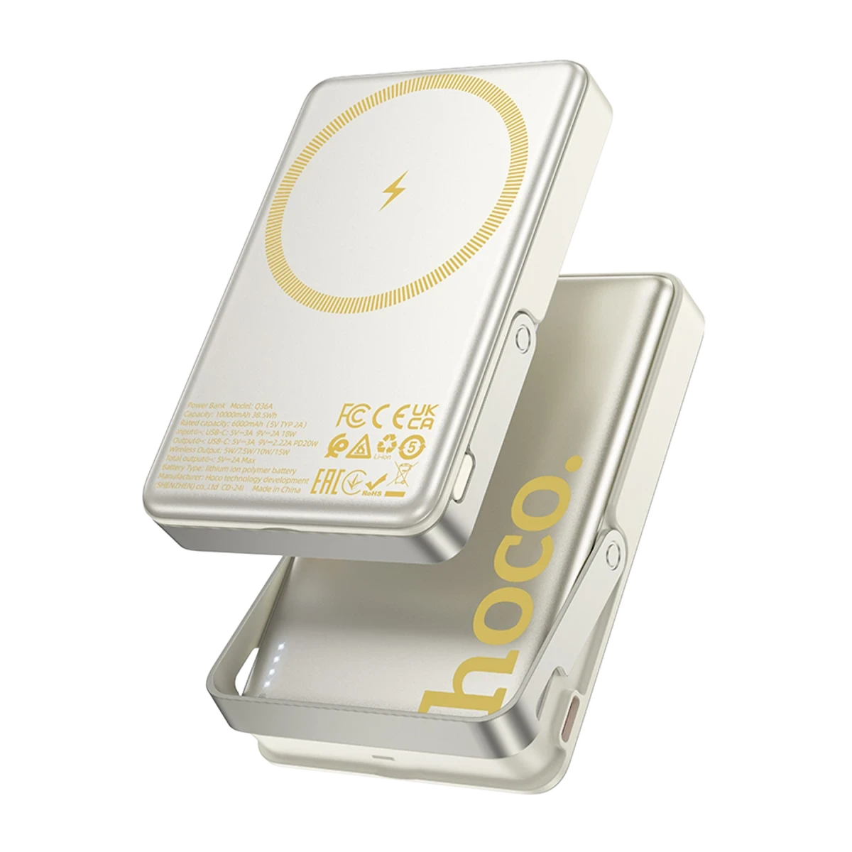Hoco. Q36A Sunlight 10.000 mAh 20W Type-C ve 10W Kablosuz Şarj PD Magsafe Standlı Powerbank - Gold