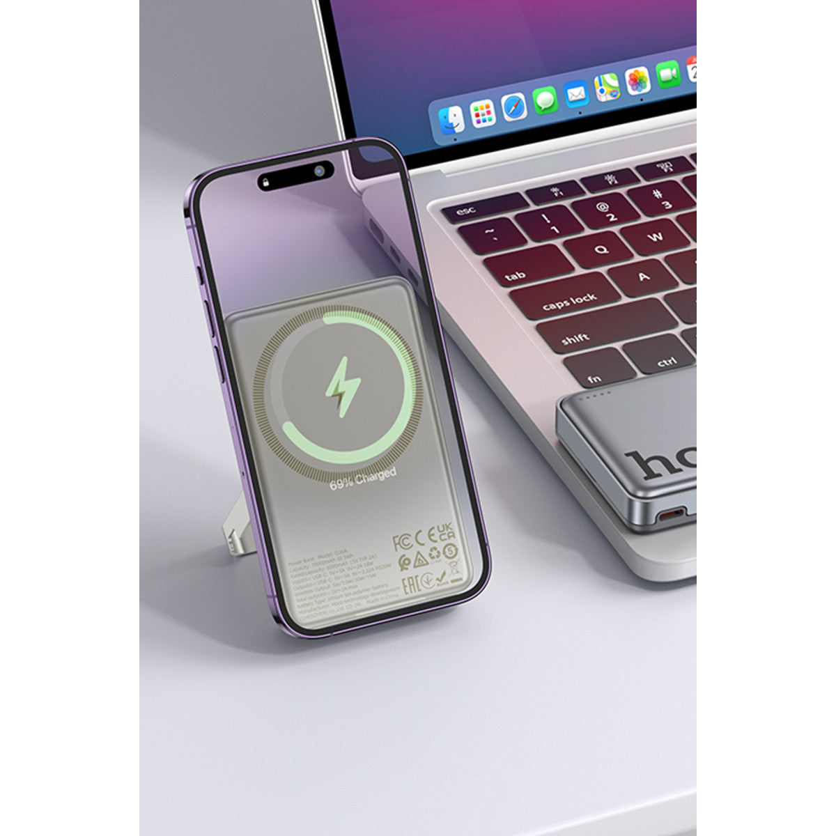 Hoco. Q36A Sunlight 10.000 mAh 20W Type-C ve 10W Kablosuz Şarj PD Magsafe Standlı Powerbank