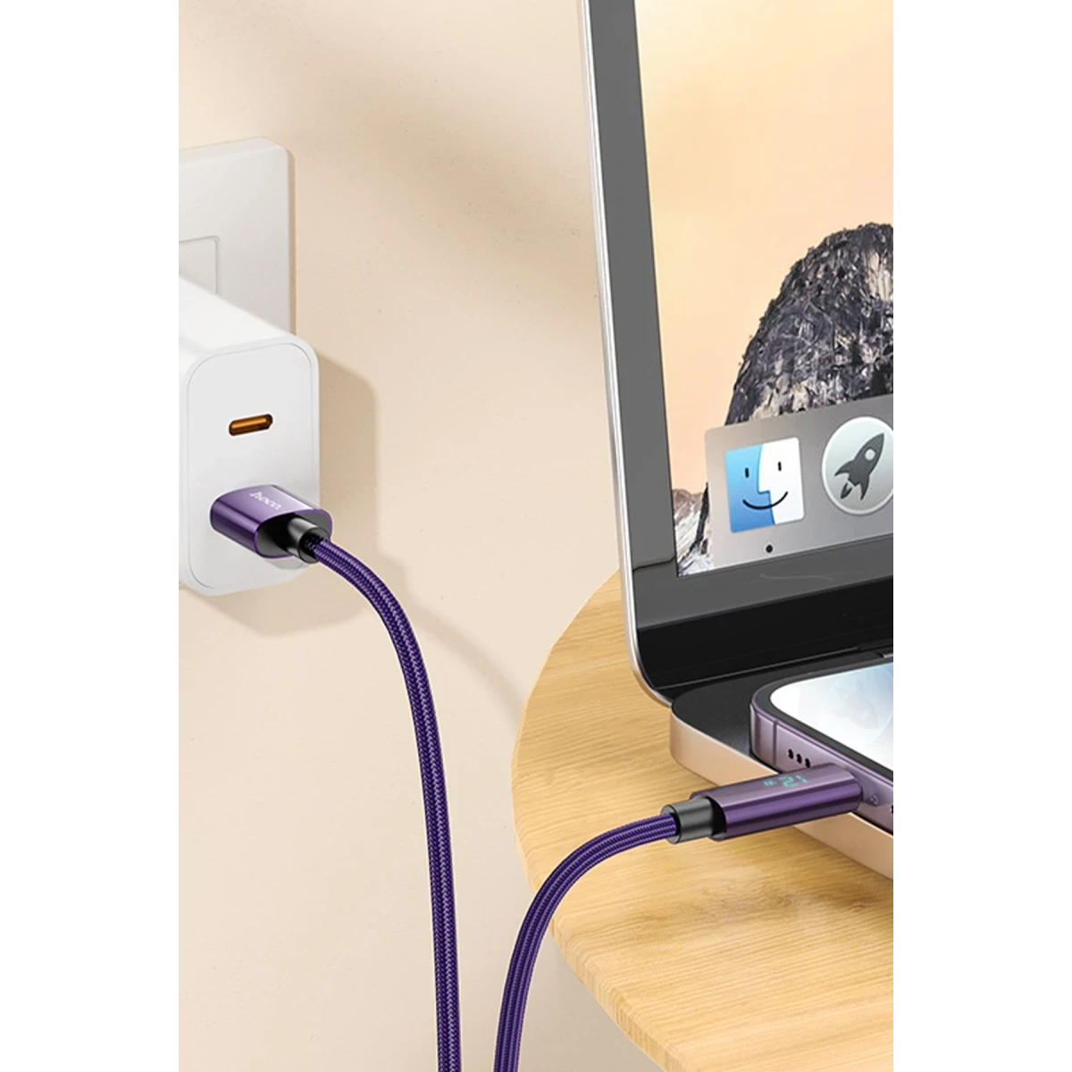 Hoco. U125 1.2M Benefit USB to Lightning Şarj Data Kablosu - Mor
