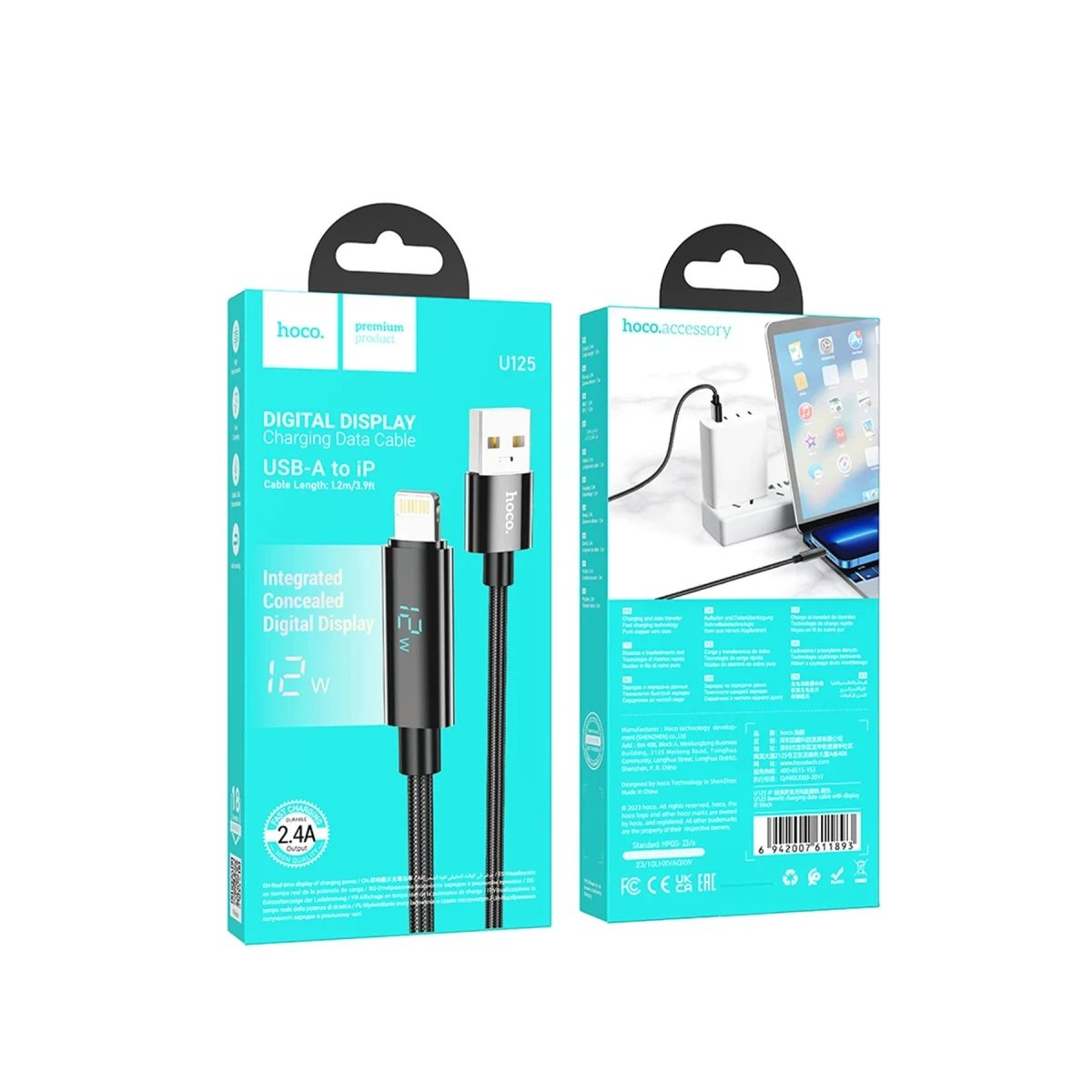 Hoco. U125 1.2M Benefit USB to Lightning Şarj Data Kablosu - Siyah
