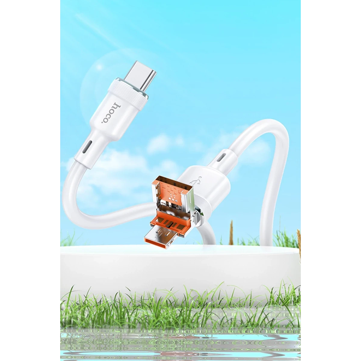 Hoco. U131 1.2M 2in1 USB ve Type-C to Type-C Şarj Data Kablosu - Beyaz