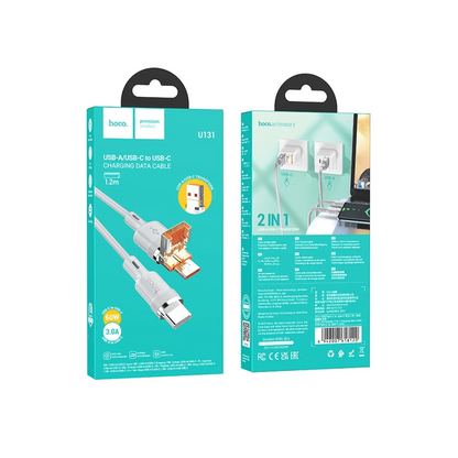 Hoco. U131 1.2M 2in1 USB ve Type-C to Type-C Şarj Data Kablosu - Gri