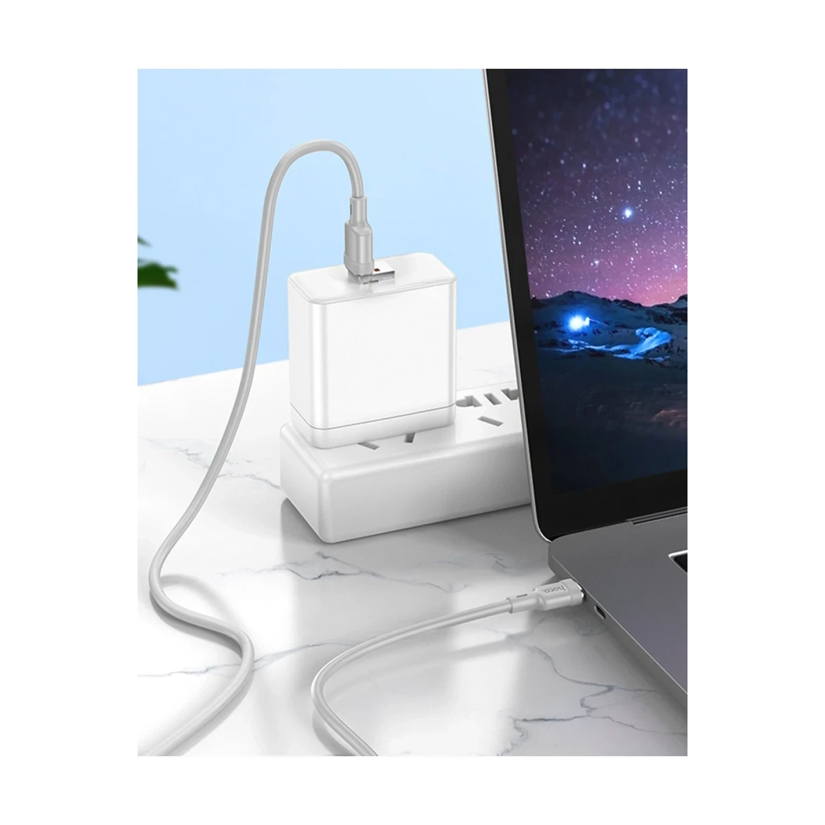 Hoco. U131 1.2M 2in1 USB ve Type-C to Type-C Şarj Data Kablosu - Gri