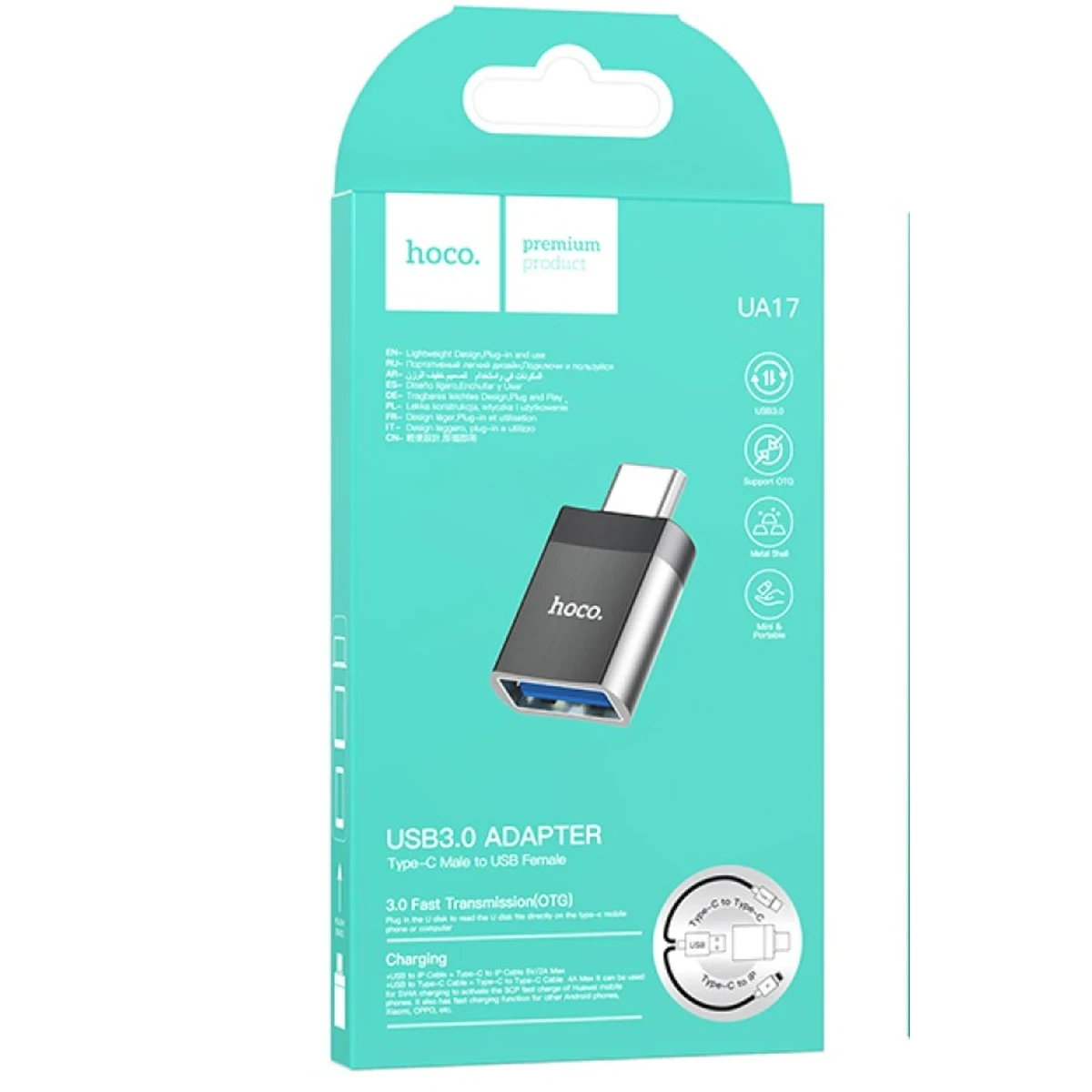 Hoco. UA17 Tak Çalıştır Type-C to USB 3.0 Dönüştürücü - Siyah