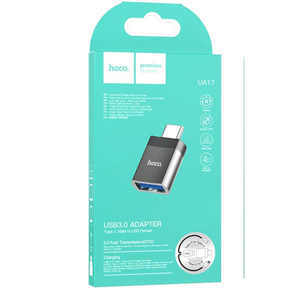 Hoco. UA17 Tak Çalıştır Type-C to USB 3.0 Dönüştürücü - Siyah