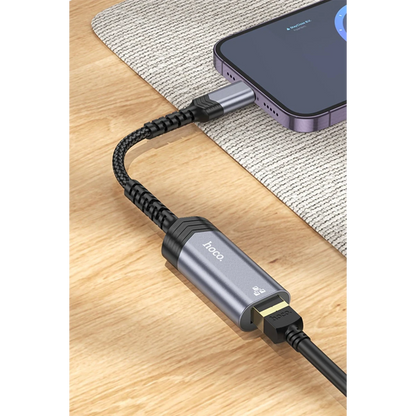 Hoco. UA26 Tak Çalıştır Lightning to RJ45 100 Mbps Ethernet Dönüştürücü - Gri
