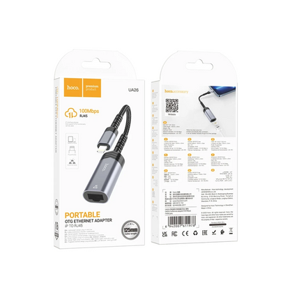 Hoco. UA26 Tak Çalıştır Lightning to RJ45 100 Mbps Ethernet Dönüştürücü - Gri