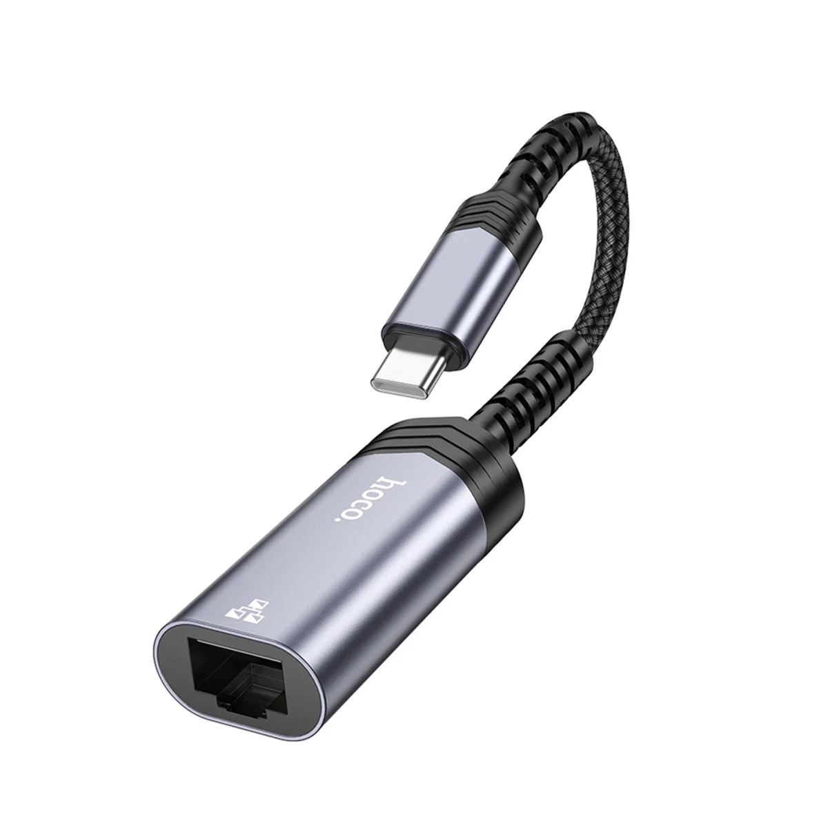 Hoco. UA26 Tak Çalıştır Type-C to RJ45 100 Mbps Ethernet Dönüştürücü - Gri