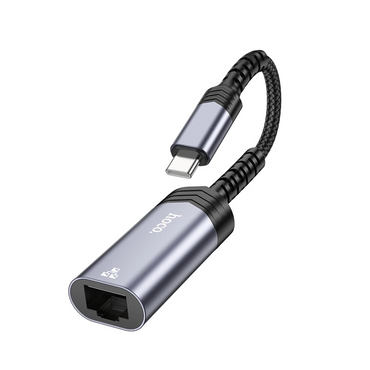 Hoco. UA26 Tak Çalıştır Type-C to RJ45 100 Mbps Ethernet Dönüştürücü - Gri