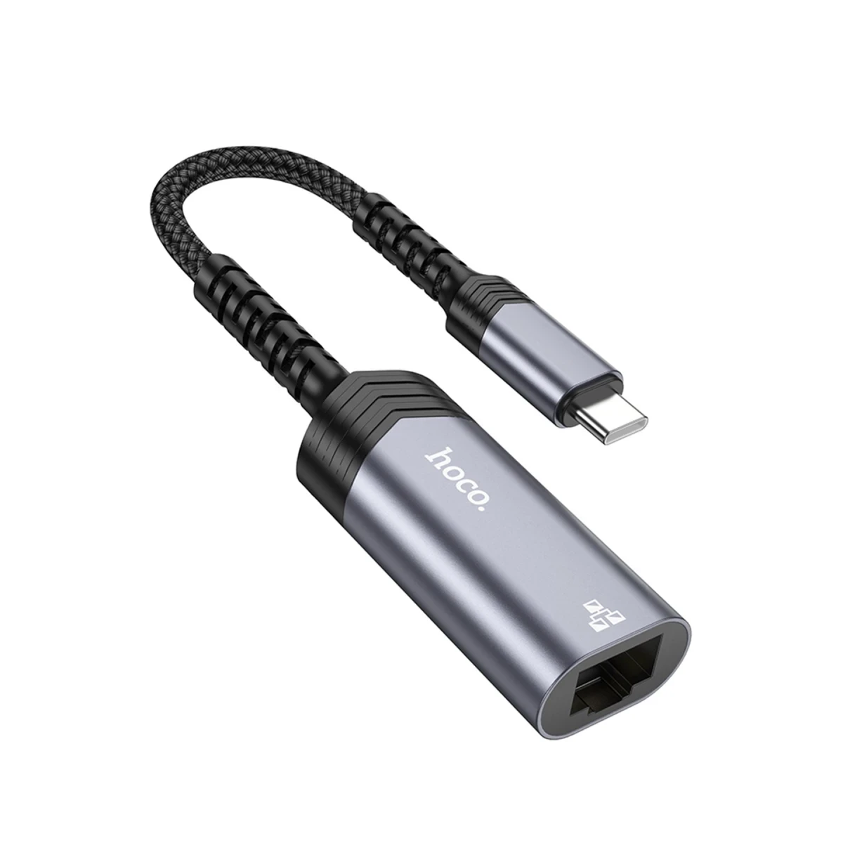 Hoco. UA26 Tak Çalıştır Type-C to RJ45 100 Mbps Ethernet Dönüştürücü - Gri