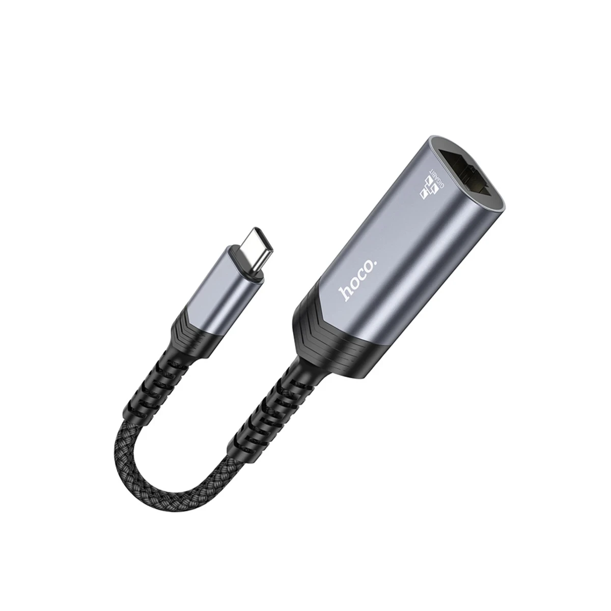 Hoco. UA26 Tak Çalıştır Type-C to RJ45 1000 Mbps Ethernet Dönüştürücü - Gri