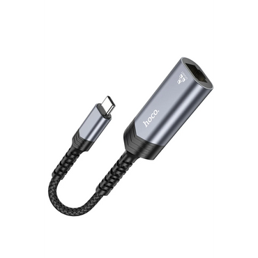 Hoco. UA26 Tak Çalıştır Type-C to RJ45 1000 Mbps Ethernet Dönüştürücü - Gri