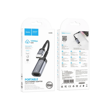 Hoco. UA26 Tak Çalıştır USB to RJ45 100 Mbps Ethernet Dönüştürücü - Gri