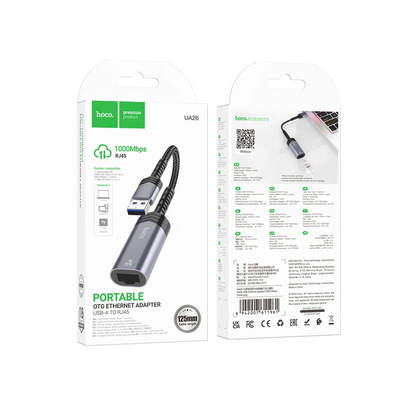 Hoco. UA26 Tak Çalıştır USB to RJ45 1000 Mbps Ethernet Dönüştürücü - Gri