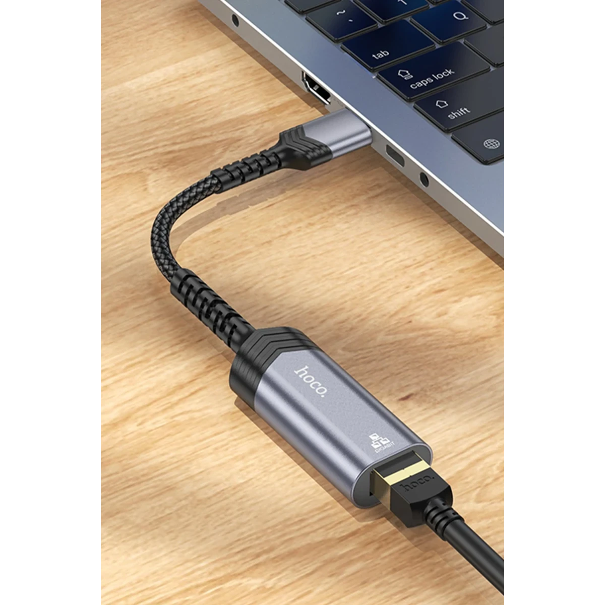 Hoco. UA26 Tak Çalıştır USB to RJ45 1000 Mbps Ethernet Dönüştürücü - Gri
