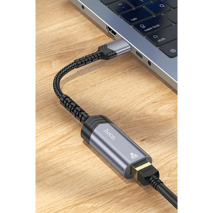 Hoco. UA26 Tak Çalıştır USB to RJ45 1000 Mbps Ethernet Dönüştürücü - Gri