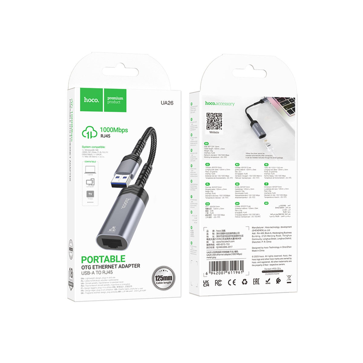 Hoco. UA26 Tak Çalıştır USB to RJ45 1000 Mbps Ethernet Dönüştürücü