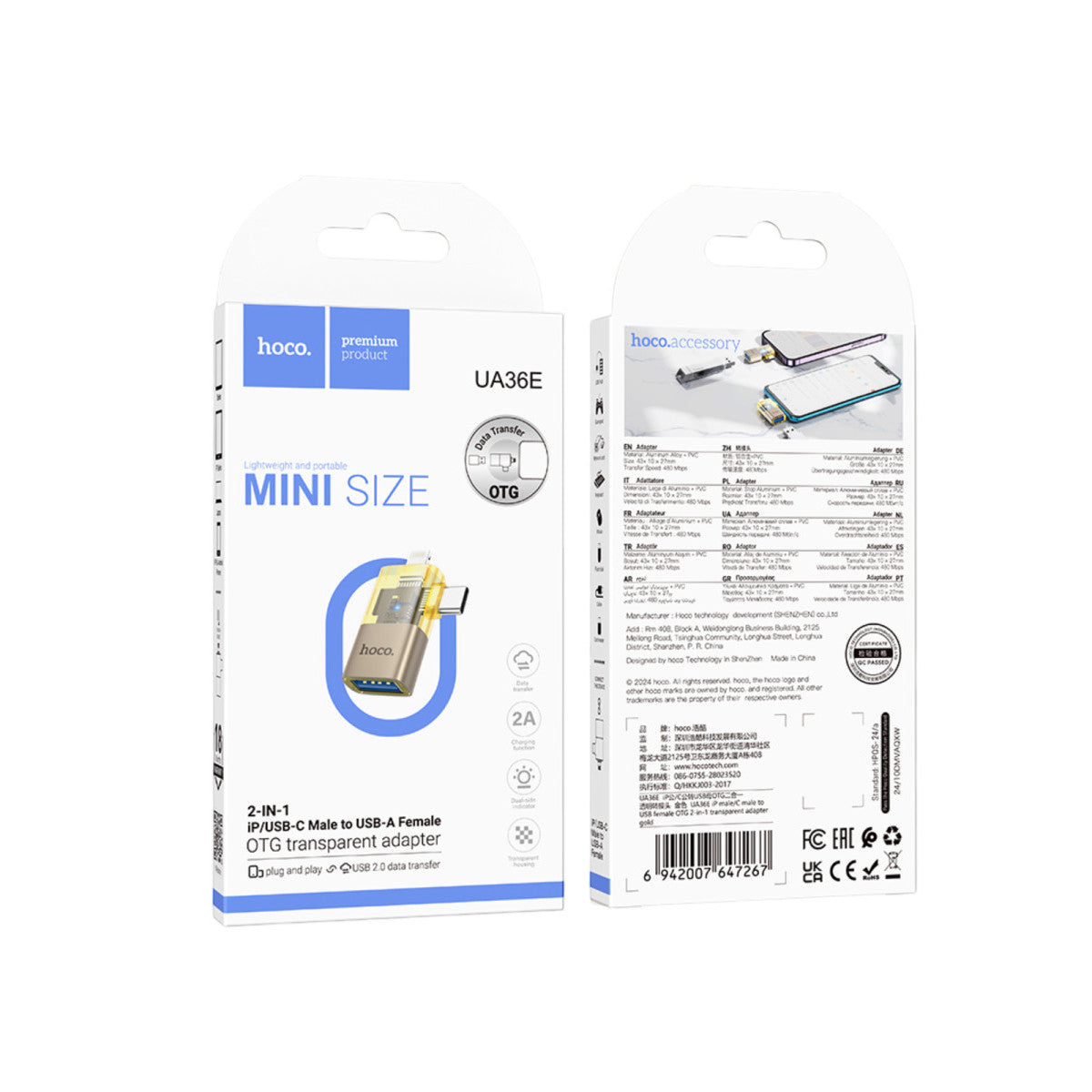 Hoco. UA36E 2in1 Tak Çalıştır Lightning ve Type-C to USB 3.0 Dönüştürücü