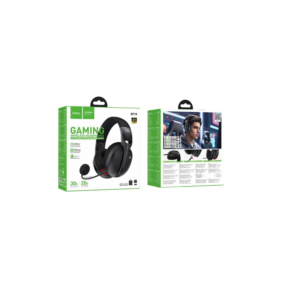 Hoco. W114 Magic Four-Mode BT 5.4 2.4G Kablosuz ve 3.5mm Kablolu Gaming Kulaklık