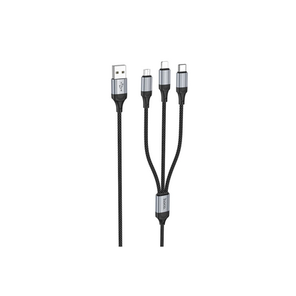 Hoco. X102 Fresh 1M 2.4A 3in1 USB to Type-C / Lightning ve Micro Çıkışlı Hızlı Şarj Data Kablosu - Siyah