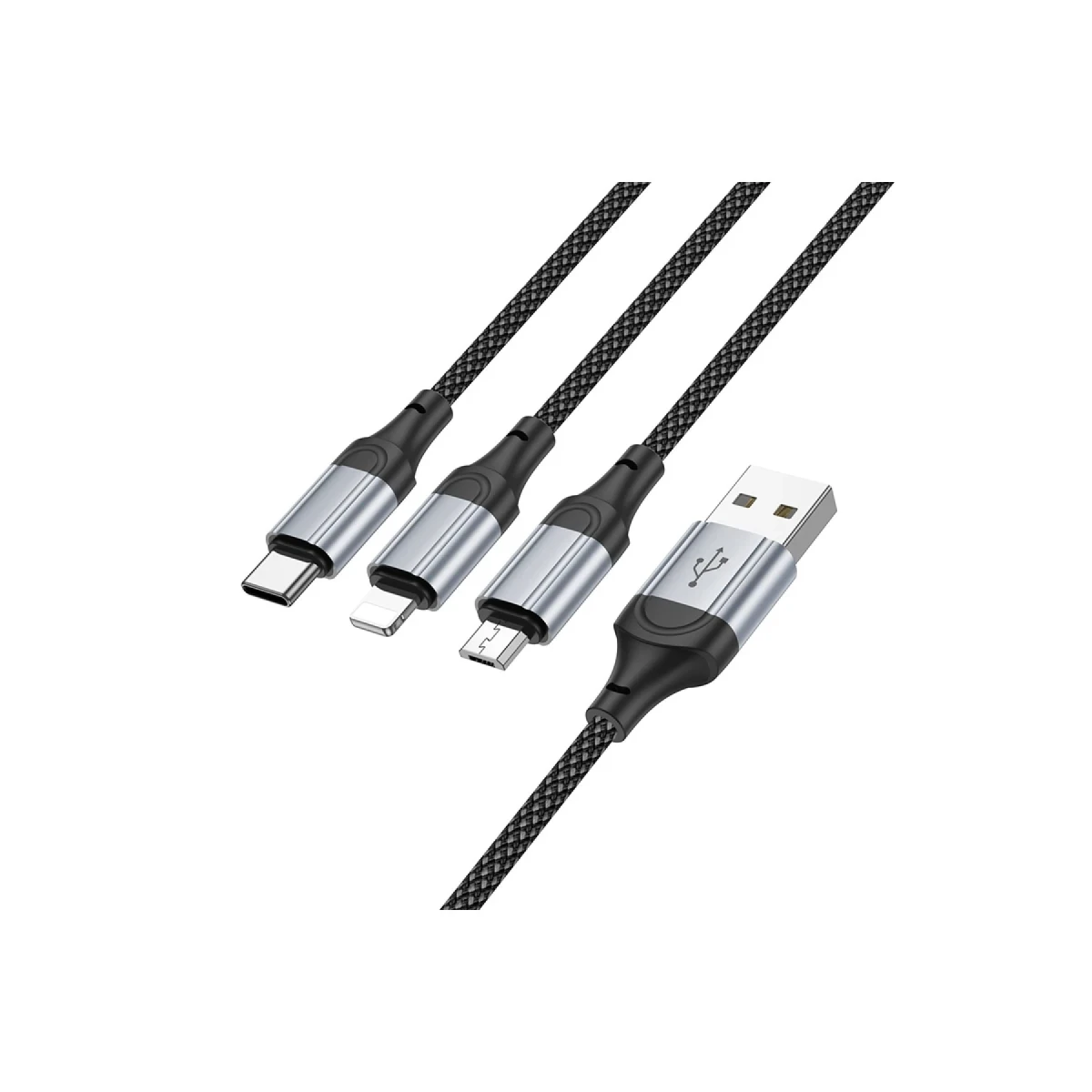 Hoco. X102 Fresh 1M 2.4A 3in1 USB to Type-C / Lightning ve Micro Çıkışlı Hızlı Şarj Data Kablosu - Siyah