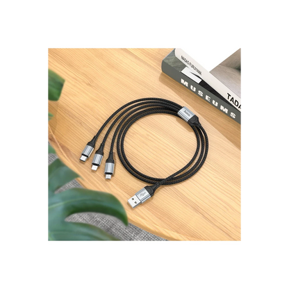 Hoco. X102 Fresh 1M 2.4A 3in1 USB to Type-C / Lightning ve Micro Çıkışlı Hızlı Şarj Data Kablosu - Siyah