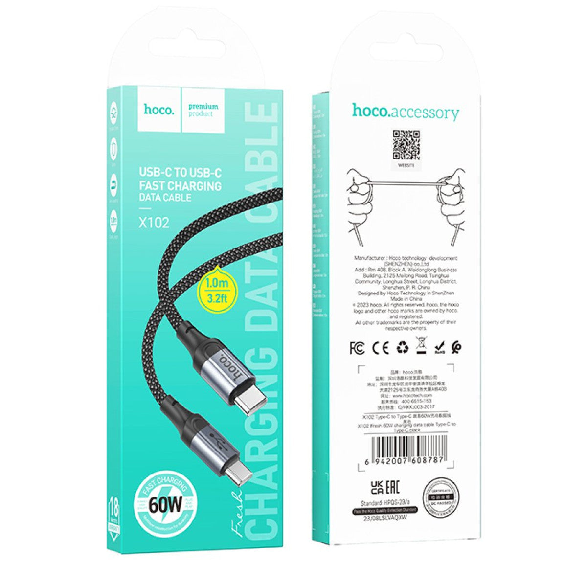 Hoco. X102 Fresh 1M 60W Type-C to Type-C PD Hızlı Şarj Data Kablosu
