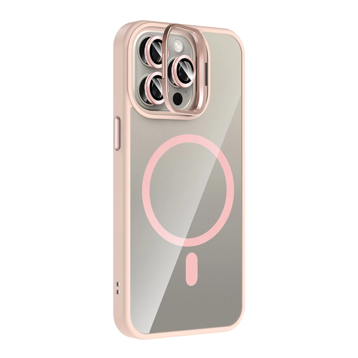 Joko Apple iPhone 15 Pro Max Remim Lensli Magsafe Standlı Kapak - Pembe