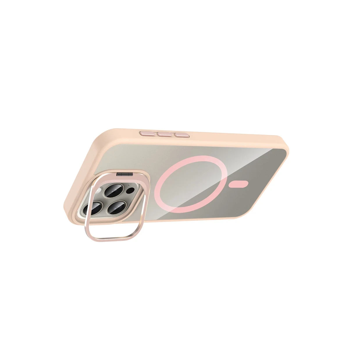Joko Apple iPhone 15 Pro Max Remim Lensli Magsafe Standlı Kapak - Pembe