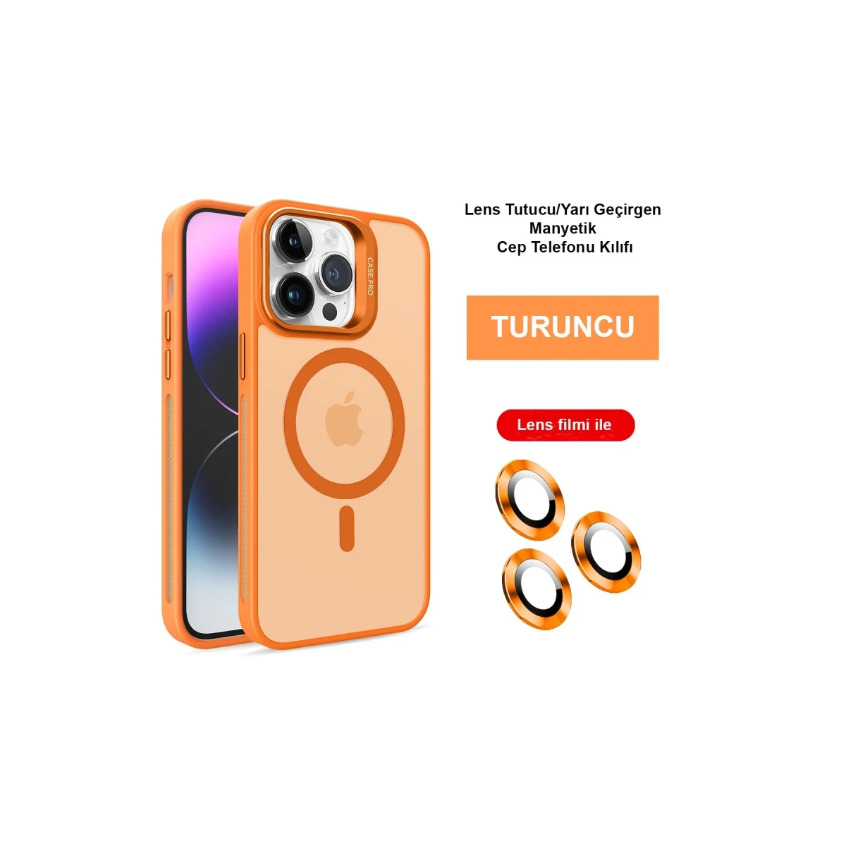 Joko Apple iPhone 14 Pro Max Kılıf Flet Lens Magsafe Kapak - Turuncu